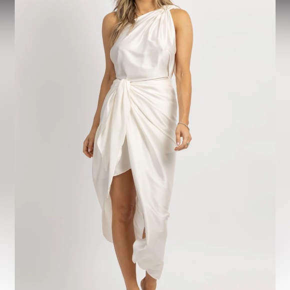 IVORY SATIN ONE SHOULDER WRAP DRESS - Picture 1 of 2
